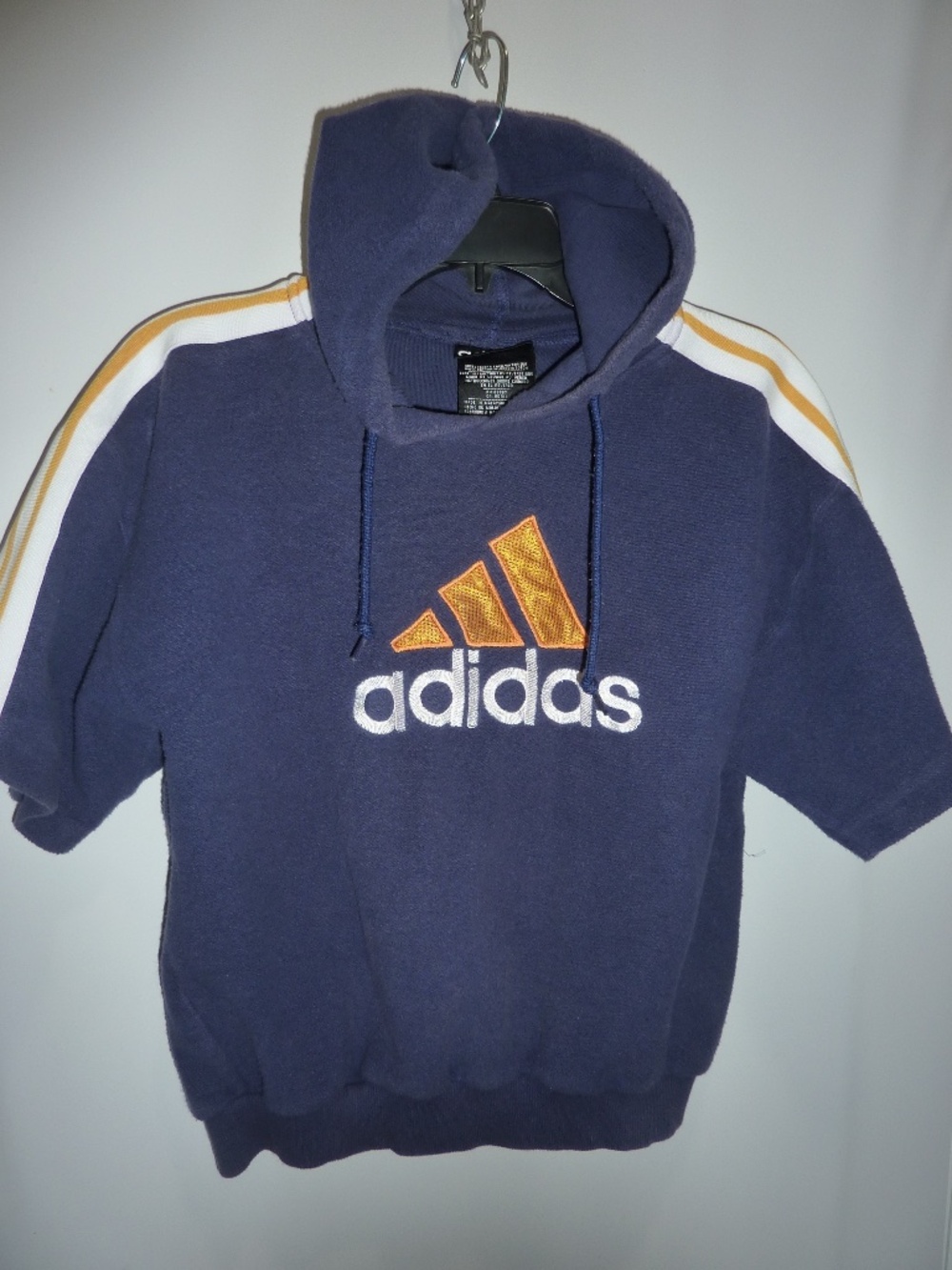 Vintage Adidas Hoodie Womens Large Short Sleeve Blue Yellow Stripes % Cotton